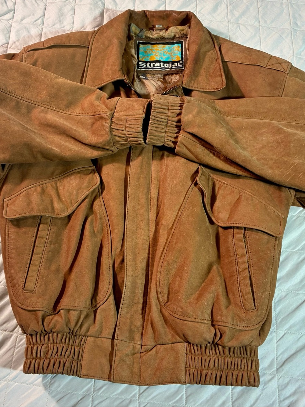 Vintage 1970s Stratojac Leather Bomber Brown jacket- Small